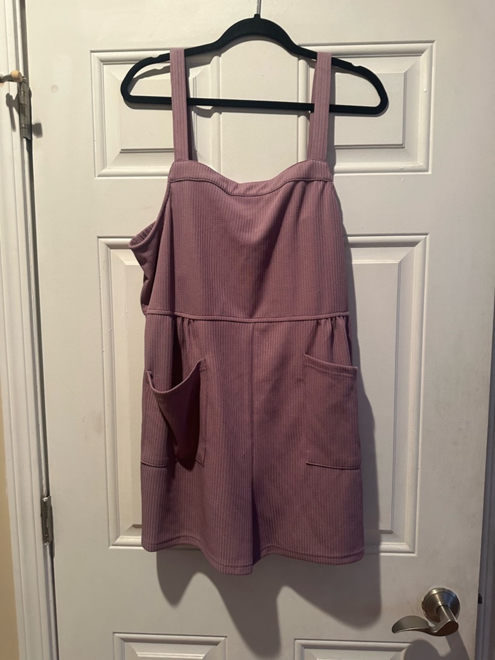 Heyson Ribbed Mauve Sleeveless Romper with Front Pockets
